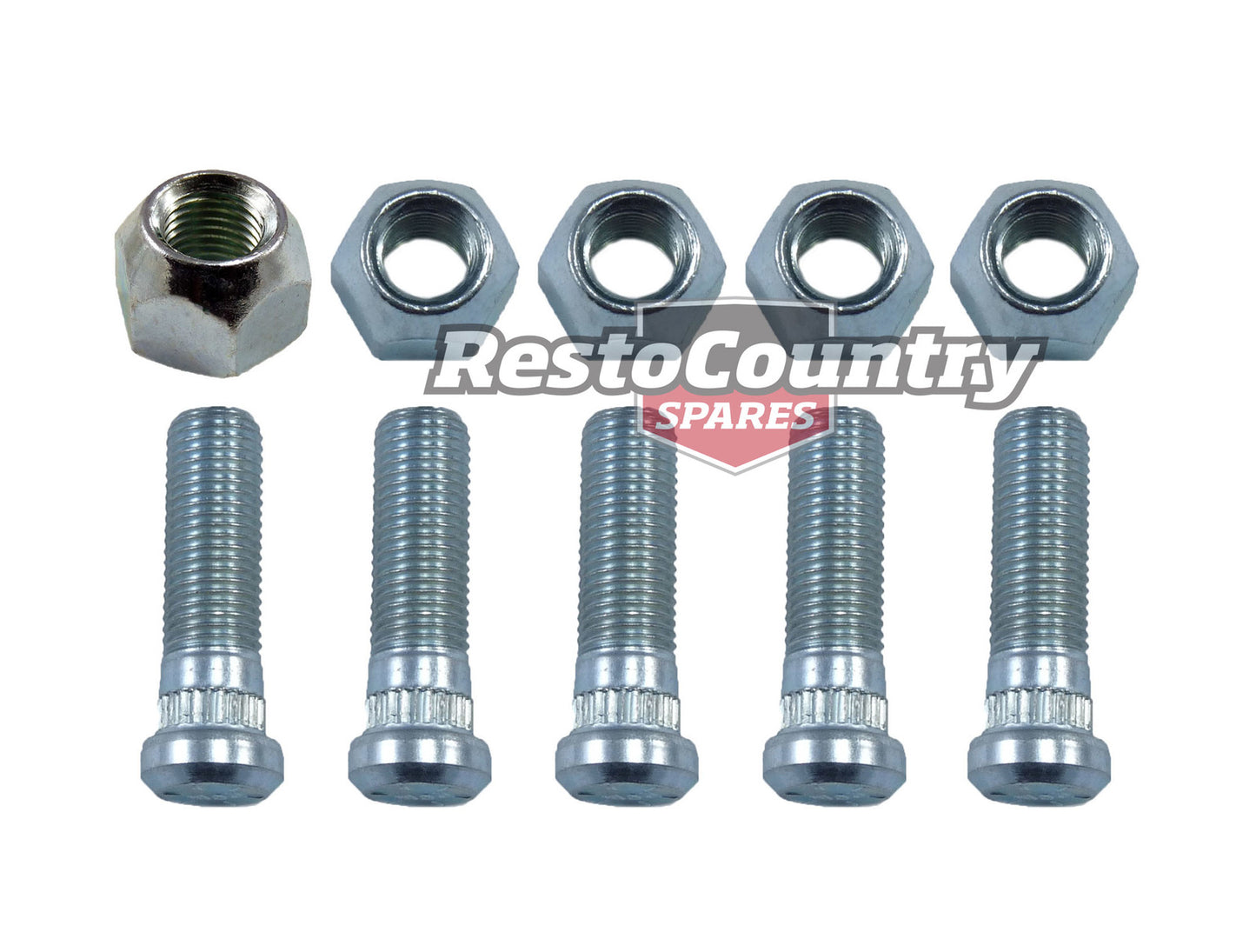 Holden Rear Drum Wheel Stud + Nut Kit x5 HQ HJ HX HZ WB Torana LH LX UC - 10079