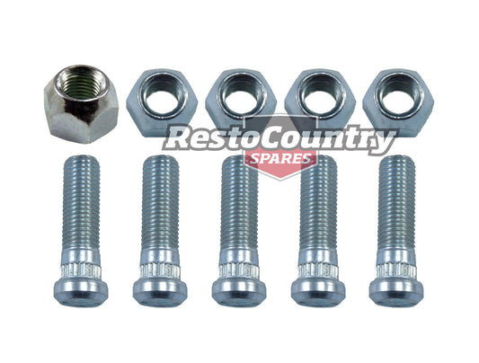 Holden Rear Drum Wheel Stud + Nut Kit x5 HQ HJ HX HZ WB Torana LH LX UC - 10079