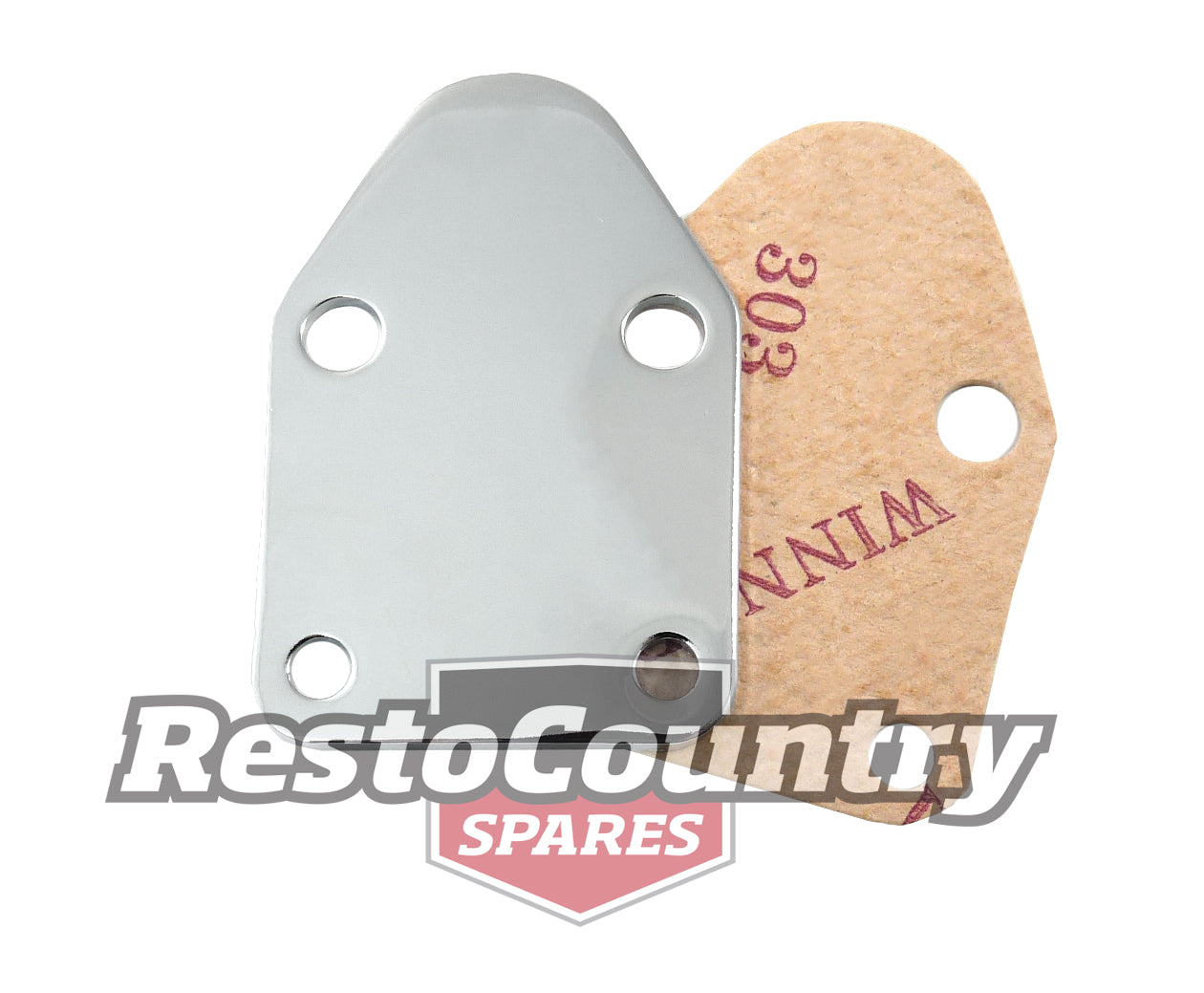 Chev Chrome Fuel Pump Block Off Plate + Gasket Small Block SB 350 Polished - 101855