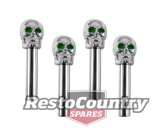 Universal Skull Door Lock Knob Set 4 GREEN EYES Holden Ford Hot Rat Rod - 111435