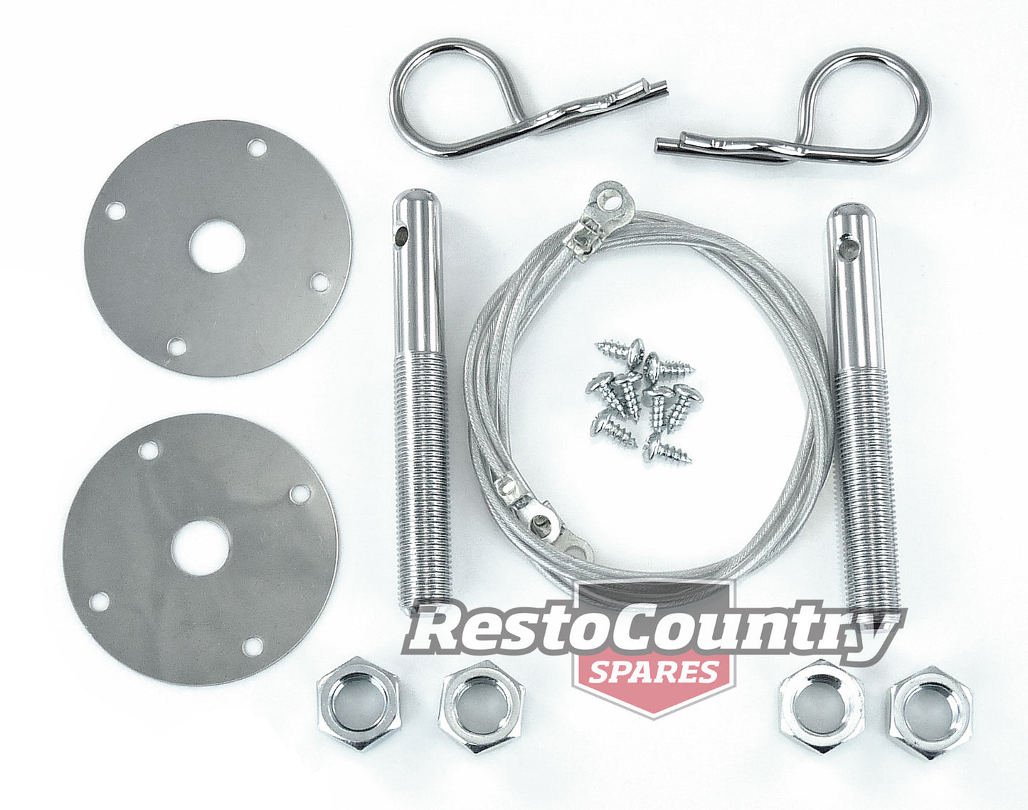 Speco Chrome Bonnet / Hood Lock Pin Kit - Clip + Lanyard latch boot panel - 121540