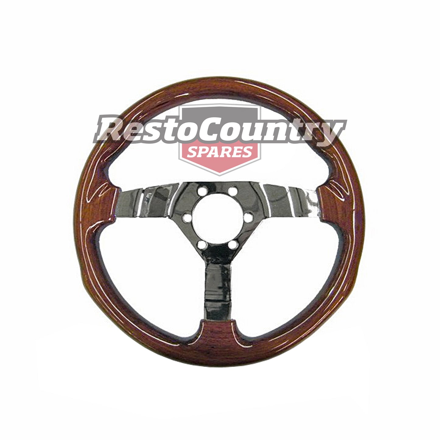 Autotecnica Raceway Woodgrain Polished Spoke Steering Wheel - 22-500C