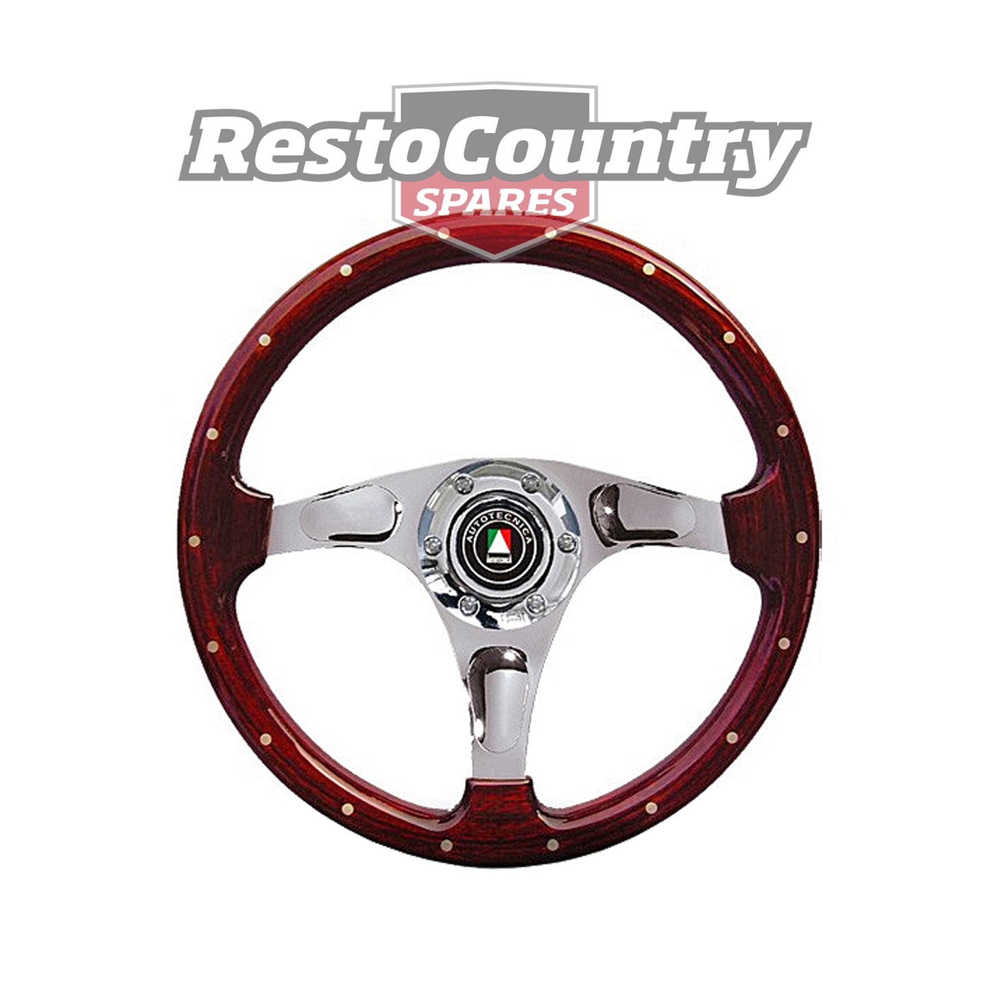 Autotecnica Bullit Woodgrain Polished 3 Spoke Steering Wheel - 22-930