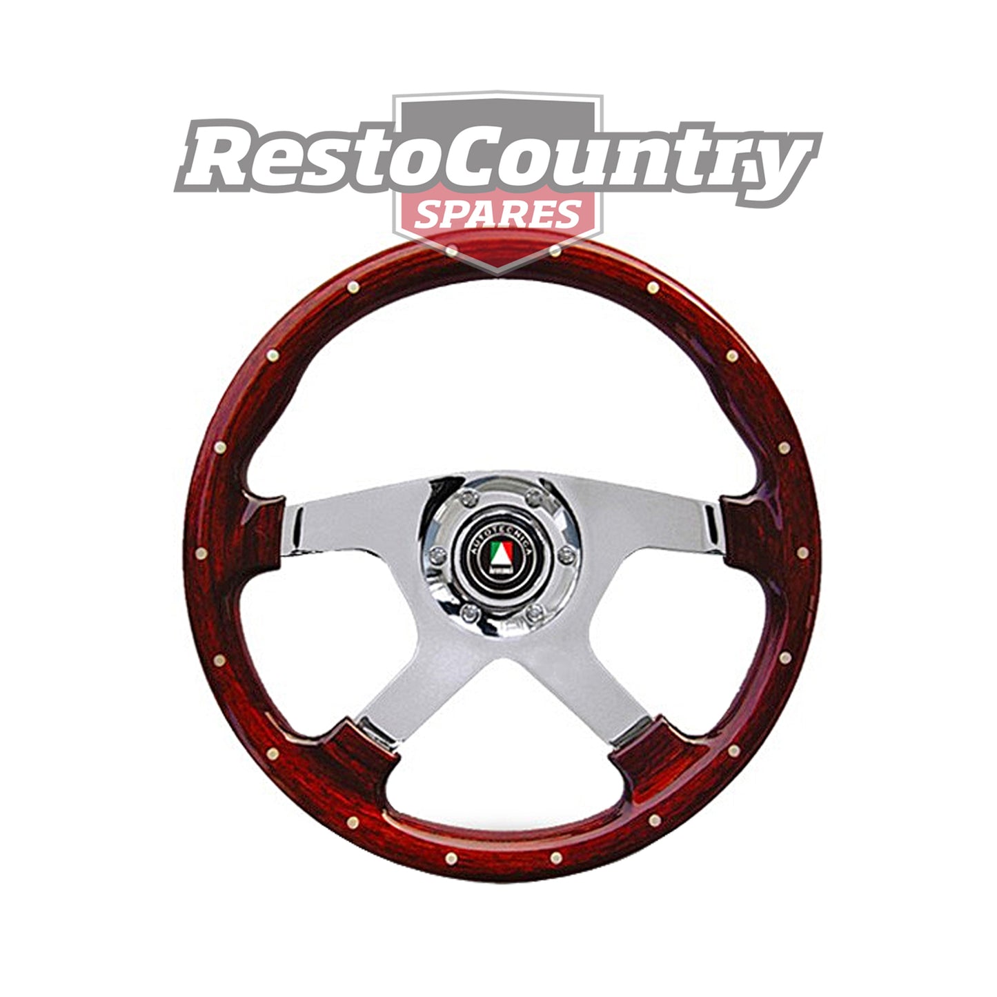 Autotecnica Bullit Woodgrain Polished 4 Spoke Steering Wheel - 22-940