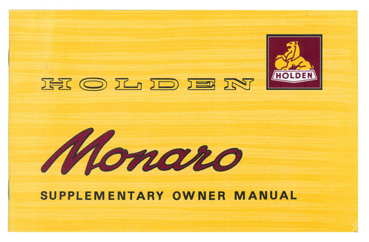 Monaro Supplementary Owner’s Manual Holden HK - 2805866