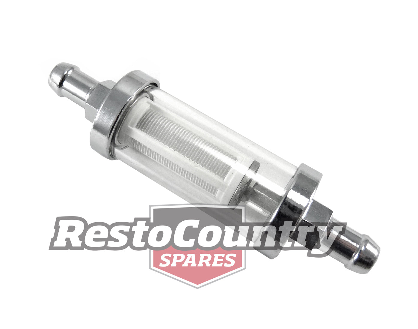 Universal In Line Chrome / Clear Fuel Filter - Reusable 3/8" IN/OUT petrol carby - 28C380