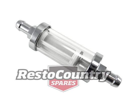Universal In Line Chrome / Clear Fuel Filter - Reusable 3/8" IN/OUT petrol carby - 28C380