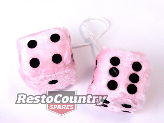 Novelty Fluffy Dice Pair PINK QUALITY - Mirror Car Truck 4wd fuzzy accessory - 368-PINK