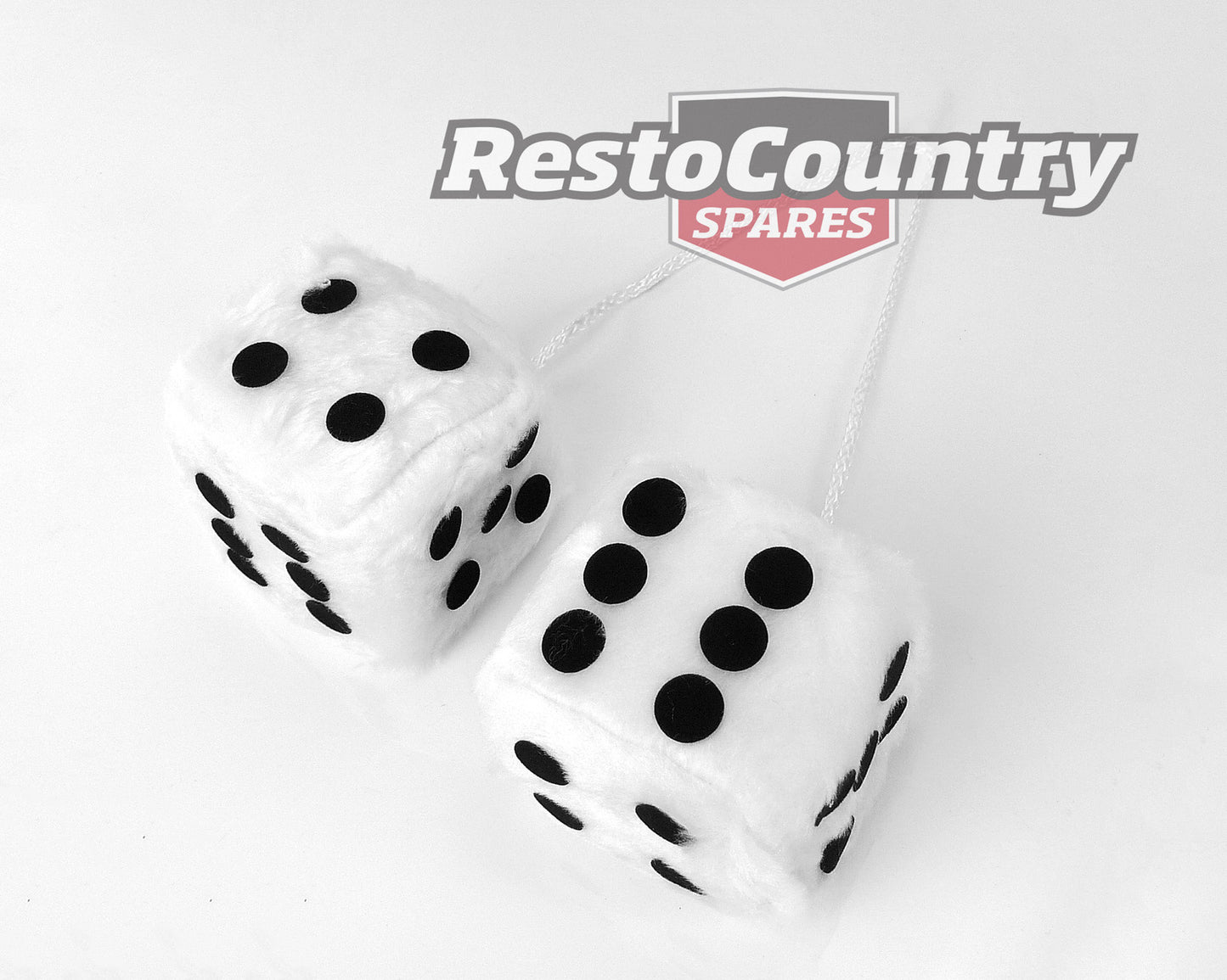 Novelty Fluffy Dice Pair WHITE QUALITY - Mirror Car Truck 4wd fuzzy accessory - 368-WHITE