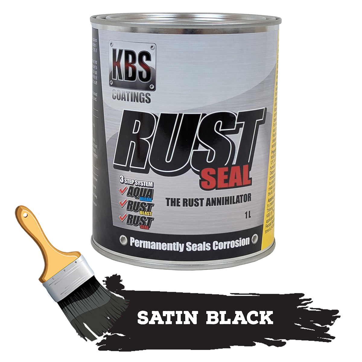 KBS RustSeal SATIN BLACK One 1 Litre Rust Seal Paint Rust Preventive Coating - 4402