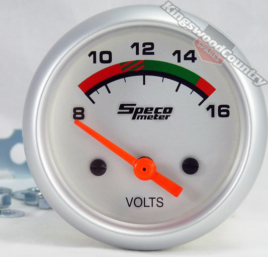 Speco 2 inch 8 - 16 Volt Gauge Electrical Voltmeter Volts White Auto GENUINE - 524-22