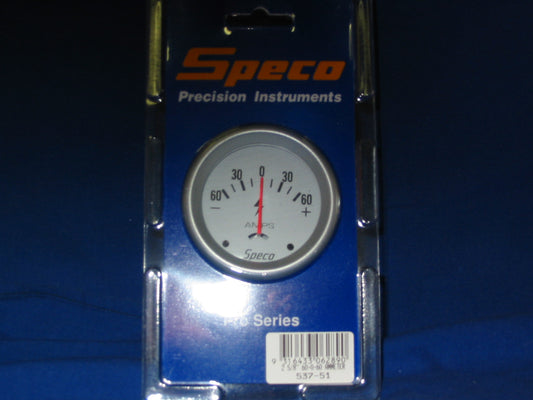 Speco 2 5/8 Amps / Ammeter Gauge 60-0-60 Silver Pro Series NEW battery amp - 537-51