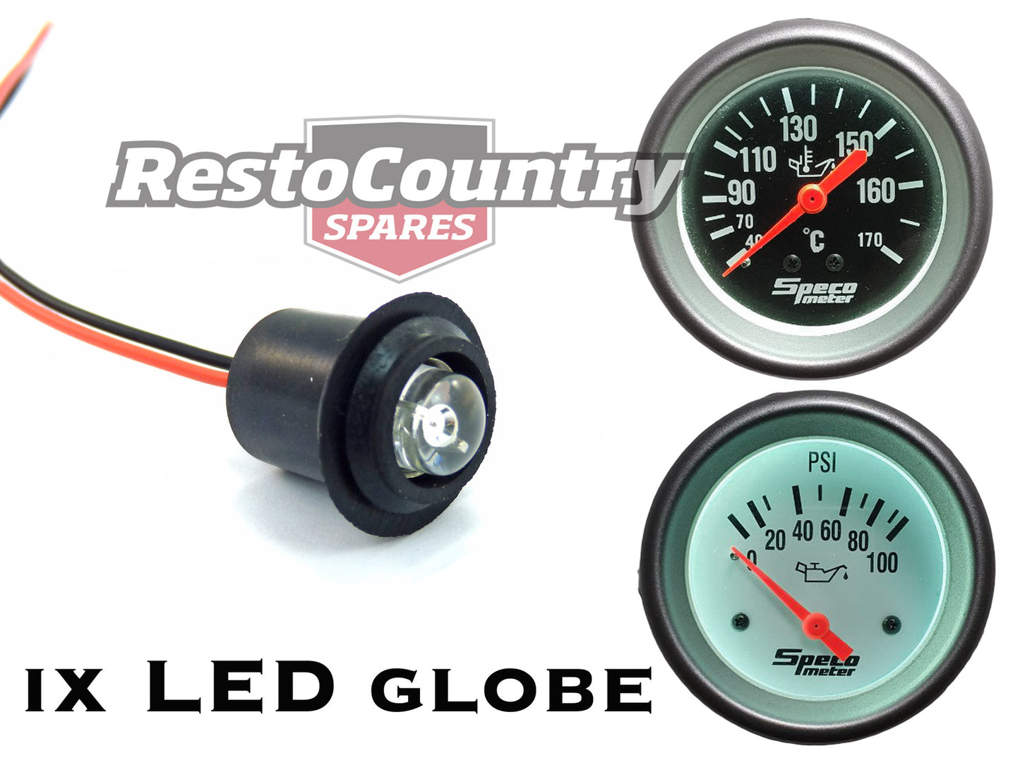 Speco LED Globe +Holder +Loom Assembly WHITE Suit 2" Mechanical. ALL 2 5/8" Gauge - 550-10