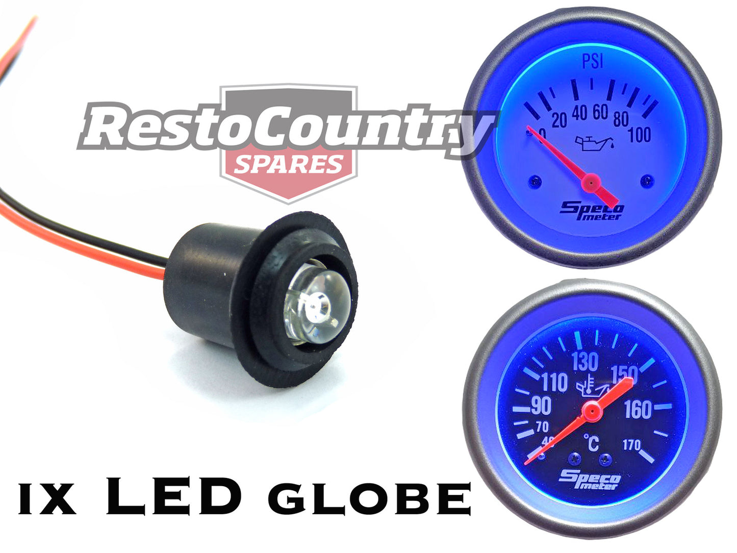 Speco LED Globe +Holder +Loom Assembly BLUE Suit 2" Mechanical. ALL 2 5/8" Gauge - 550-11