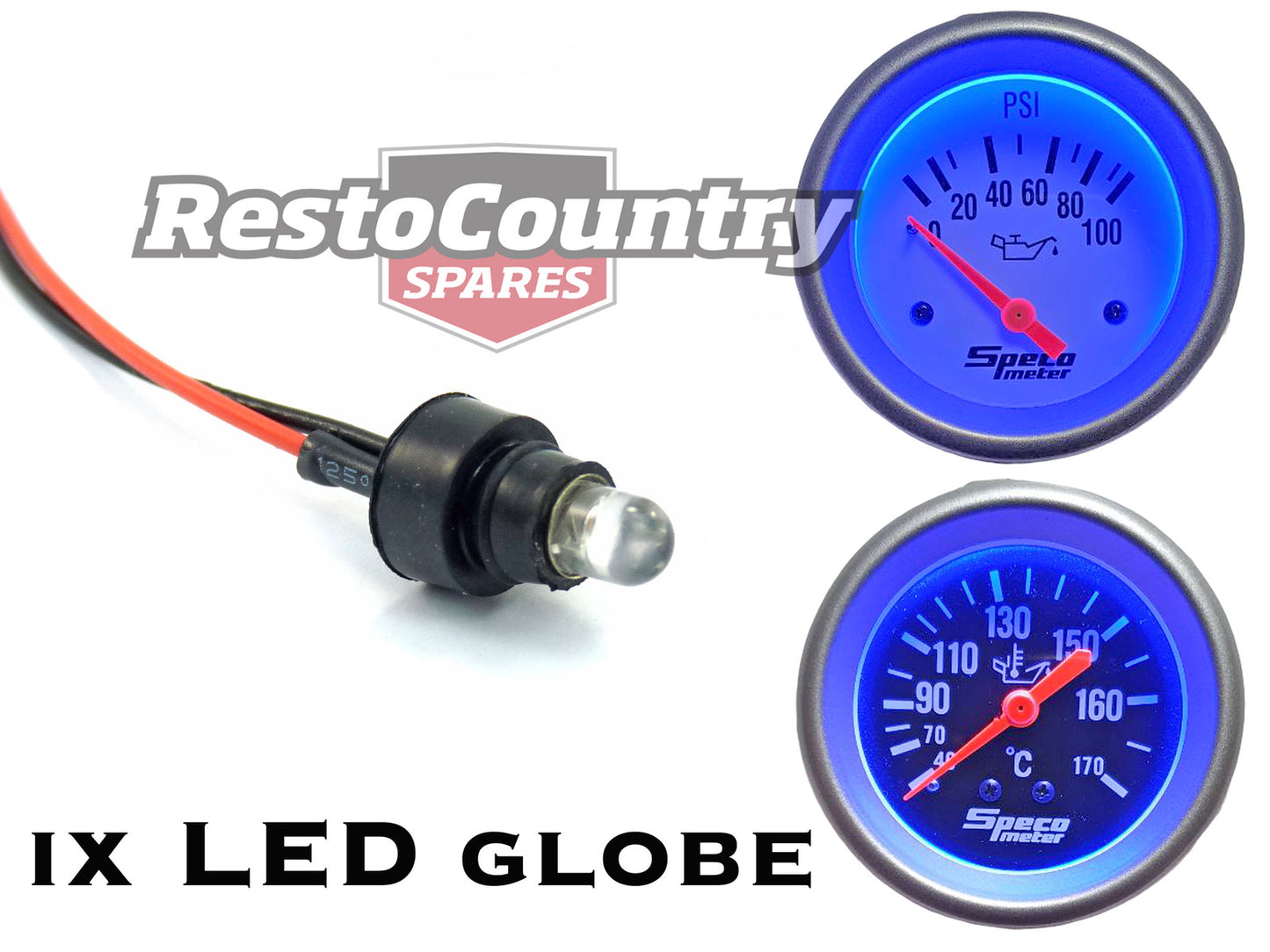 Speco LED GLOBE + Holder + Loom Assembly BLUE Suit 2" ELECTRICAL Gauges - 550-14