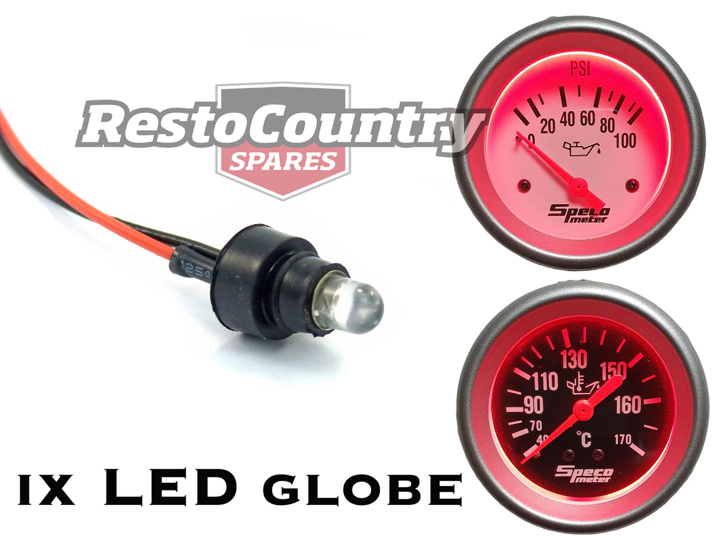 Speco LED GLOBE + Holder + Loom Assembly RED Suit 2" ELECTRICAL Gauges - 550-15