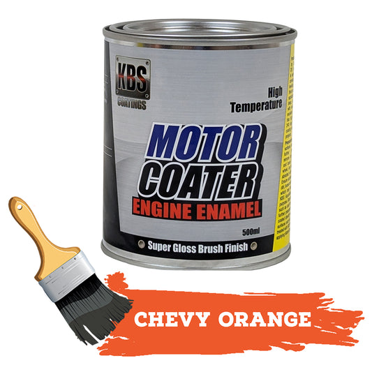 KBS Motor Coater Engine Enamel 500mls CHEVY ORANGE 1955 onwards High Temp Paint - 69302