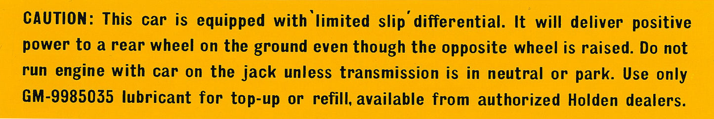 Limited Slip Differential Decal Holden HD HR HK HT HG LC LJ - 7434182
