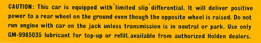 Limited Slip Differential Decal Holden HD HR HK HT HG LC LJ - 7434182
