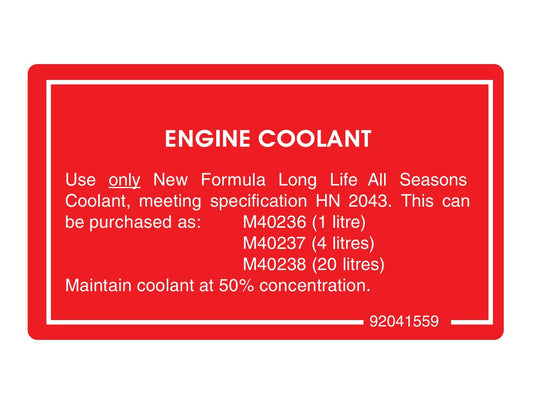 Engine Coolant Decal Holden VN VG VQ VP VR VS - 92041559