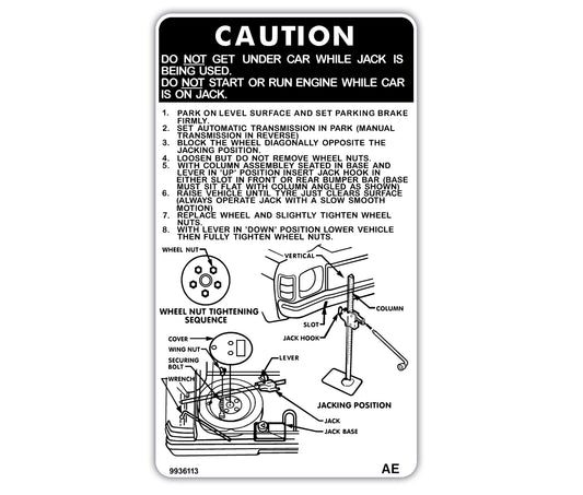 Jack Usage Decal Holden HZ - 9936113