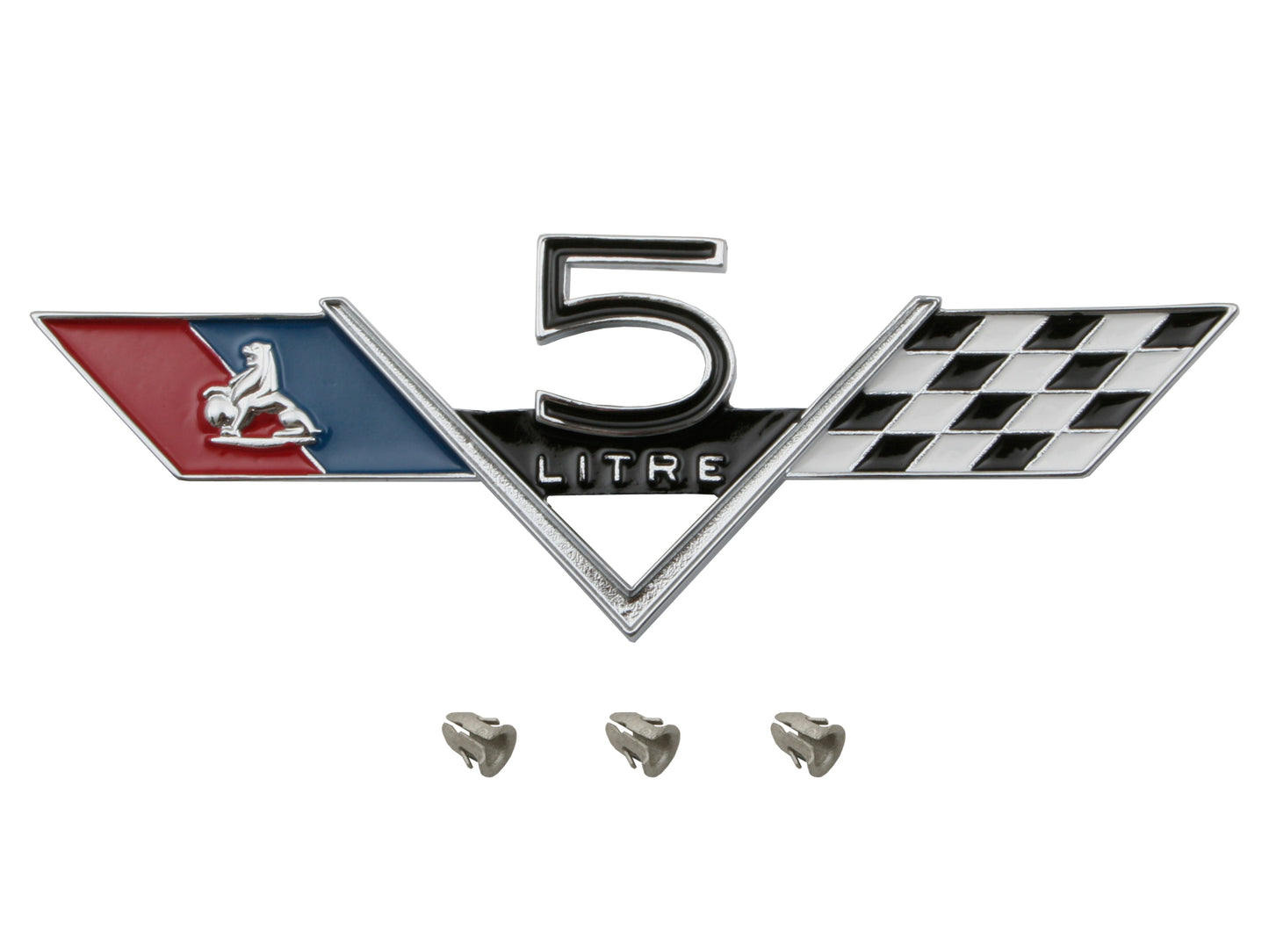 Holden Badge - 5 LITRE - inc Flags (V8 307 Chev) Guard HK HT fender - B1043