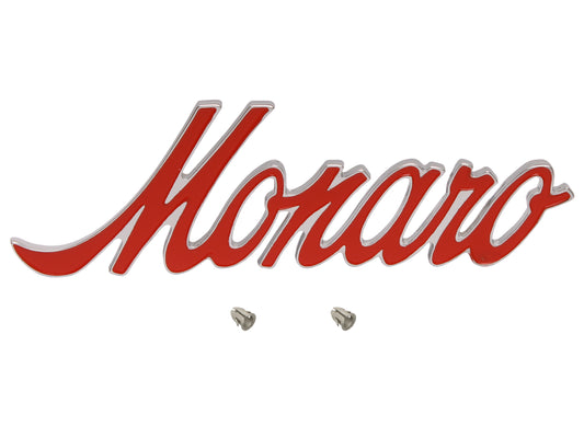 Holden -MONARO- Badge RED x1 HQ HJ HX Guard. HQ Boot emblem fender trunk - B1049