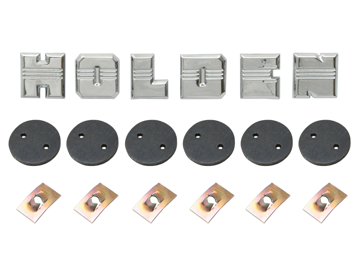 Holden FX Badge Letter Set + Clips + Seals -H O L D E N- Bonnet or Boot emblem - B1082