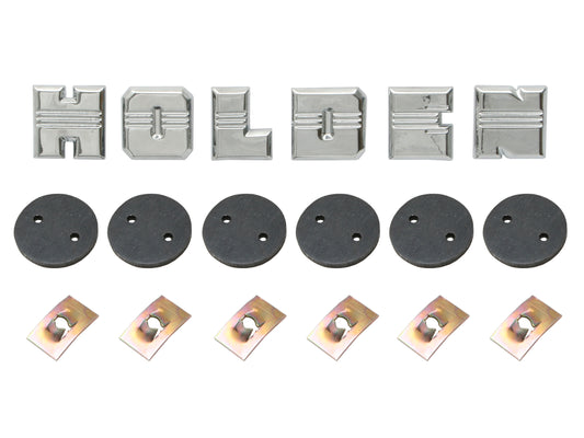 Holden FX Badge Letter Set + Clips + Seals -H O L D E N- Bonnet or Boot emblem - B1082