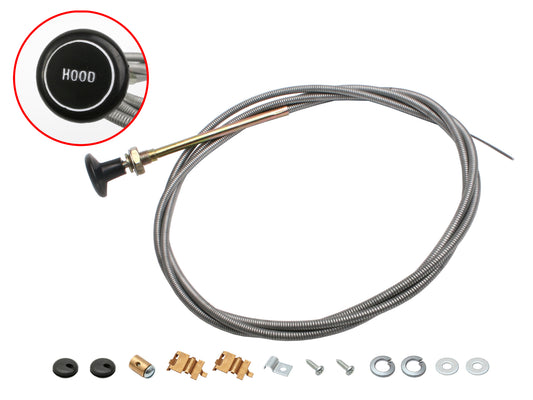 Holden Bonnet Release Cable + Fitting Kit + Grommet HK HT HG Chrome Stamped - BC1002