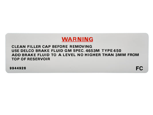 Brake Fluid Decal ‘Clean Filler’ Holden LX - BD1056