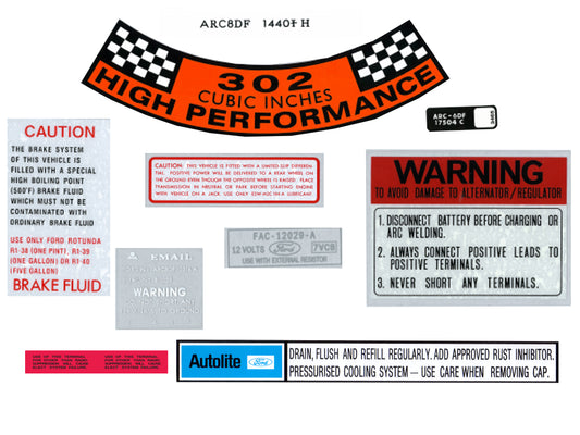 Engine Bay Decal Kit ‘302 High Performance’ Ford XT GT - BD2034