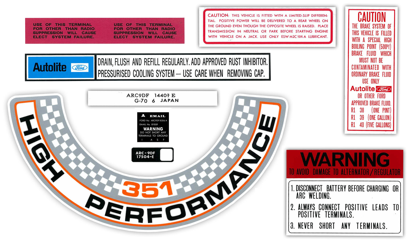 Engine Bay Decal Kit ‘351 Cleveland’ Ford XW GT - BD2035