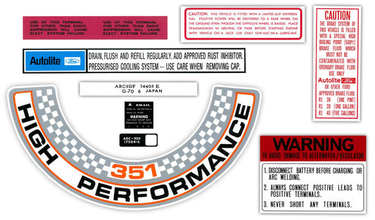 Engine Bay Decal Kit ‘351 Cleveland’ Ford XW GT - BD2035