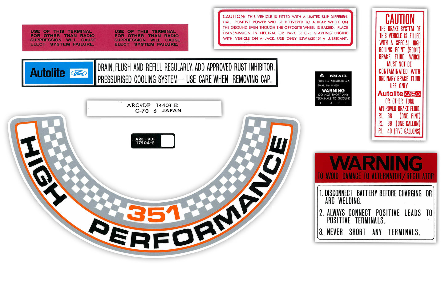 Engine Bay Decal Kit ‘351 Windsor’ Ford XW GT - BD2037