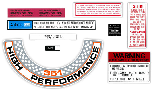 Engine Bay Decal Kit ‘351 Windsor’ Ford XW GT - BD2037