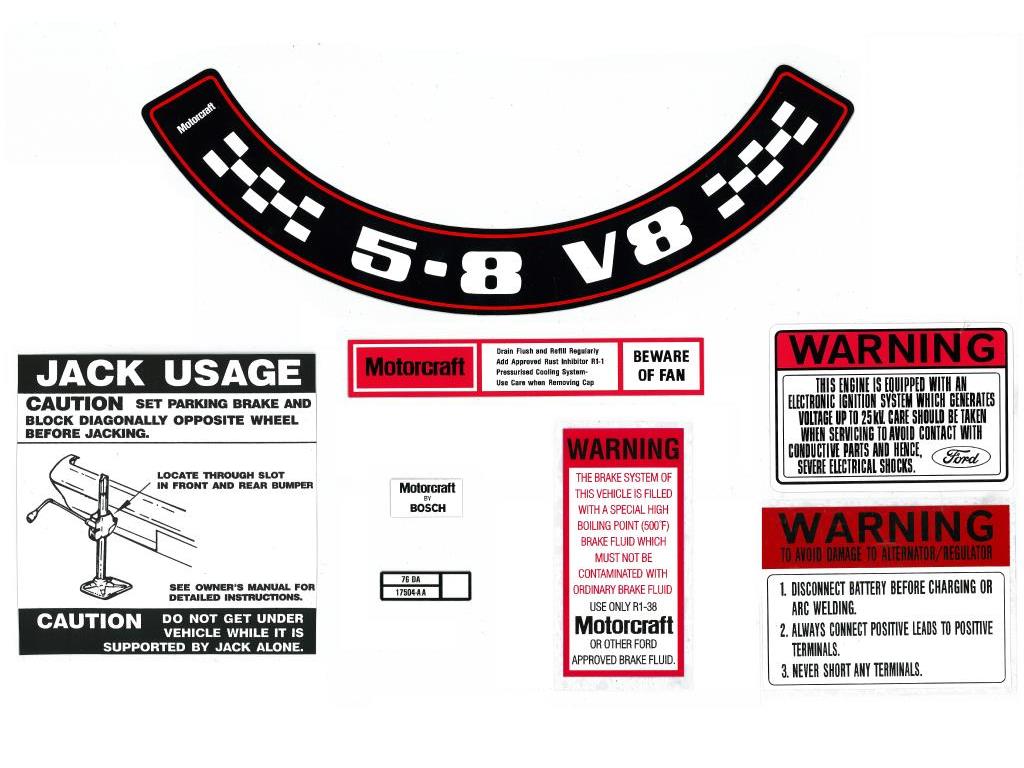 Engine Bay Decal Kit ‘5.8 V8’ Ford XC ZH - BD2075