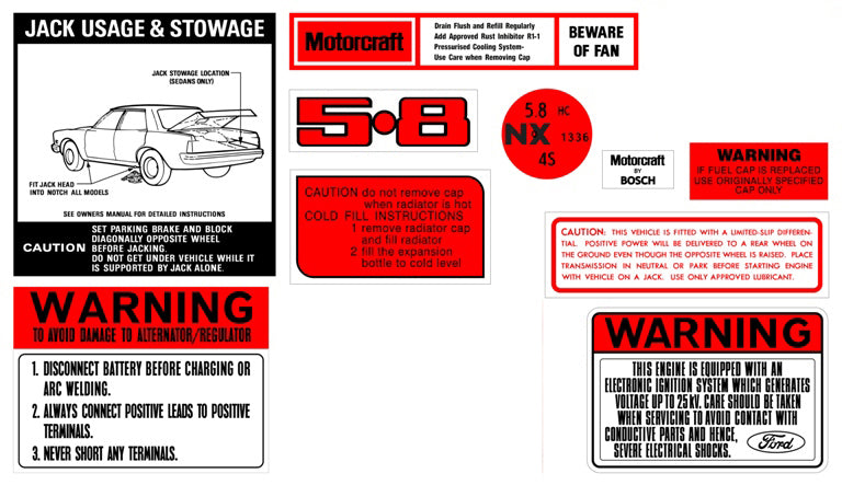 Engine Bay Decal Kit ‘5.8 V8’ Ford XD ZJ - BD2077