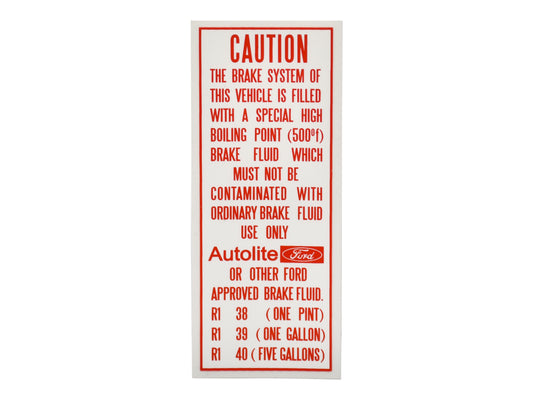 Brake Fluid Decal ‘Autolite’ Ford XW XY ZC ZD - BD4226