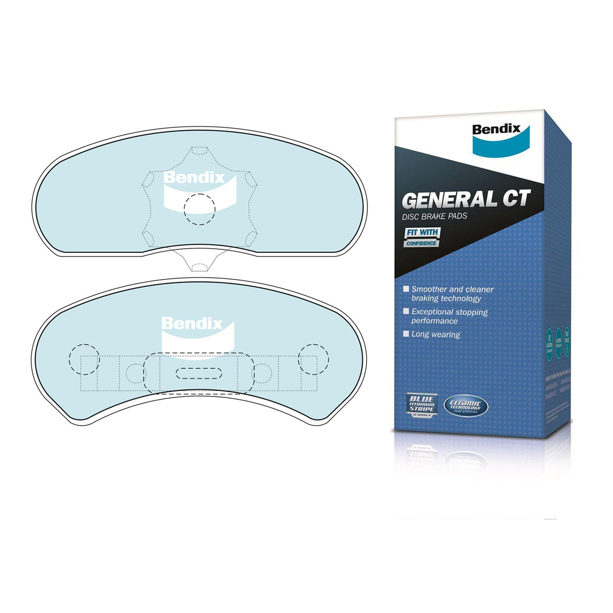 Bendix GCT Front Disc Brake Pads (PBR Cast Iron Caliper) Holden HQ HJ HX HZ / Ford XB XC XD XE XF - DB1045