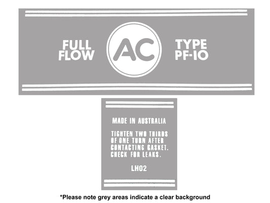 Oil Filter Decal ‘PF-10 AC’ (Blue) Holden EH HD-HG HQ-WB LC-UC - DOF001