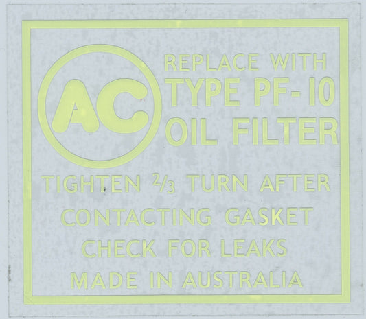Oil Filter Decal ‘PF-14 AC’ (Yellow) Holden EH HD-HG HQ-WB LC-UC - DOF003