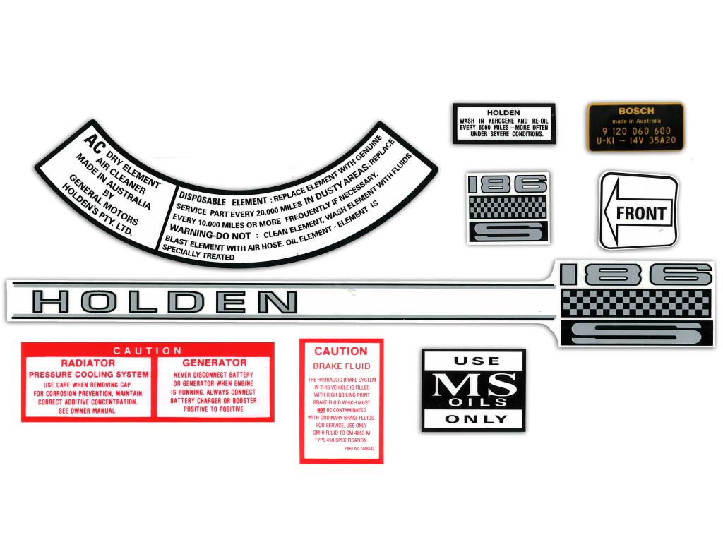 Engine Bay Decal Kit ‘186s’ Holden HR HK HT HG - ED1010