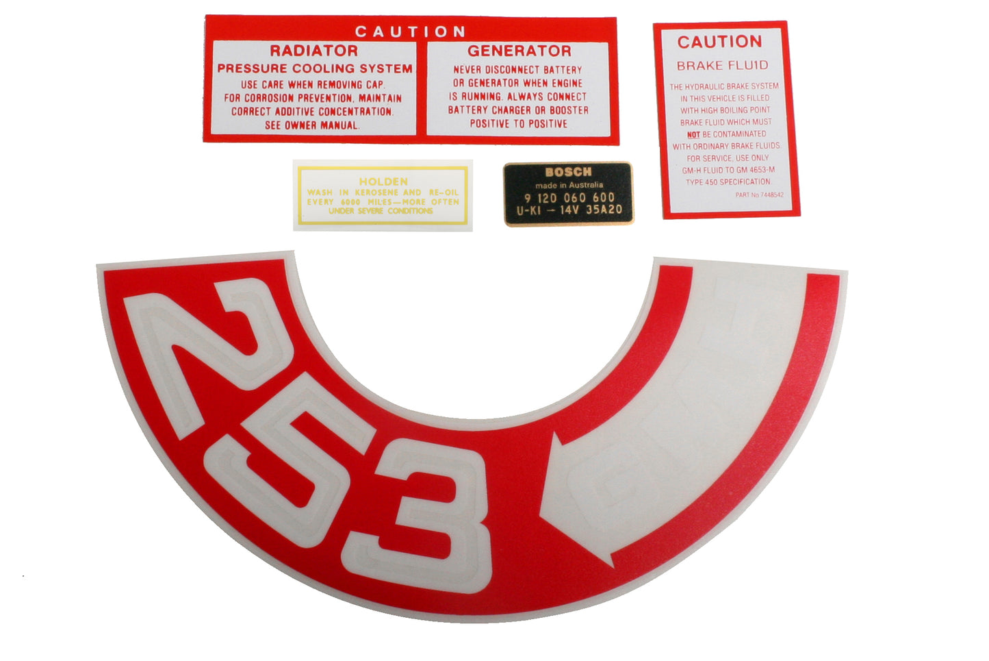 Engine Bay Decal Kit ‘253 GMH’ Holden HT HG - ED1011