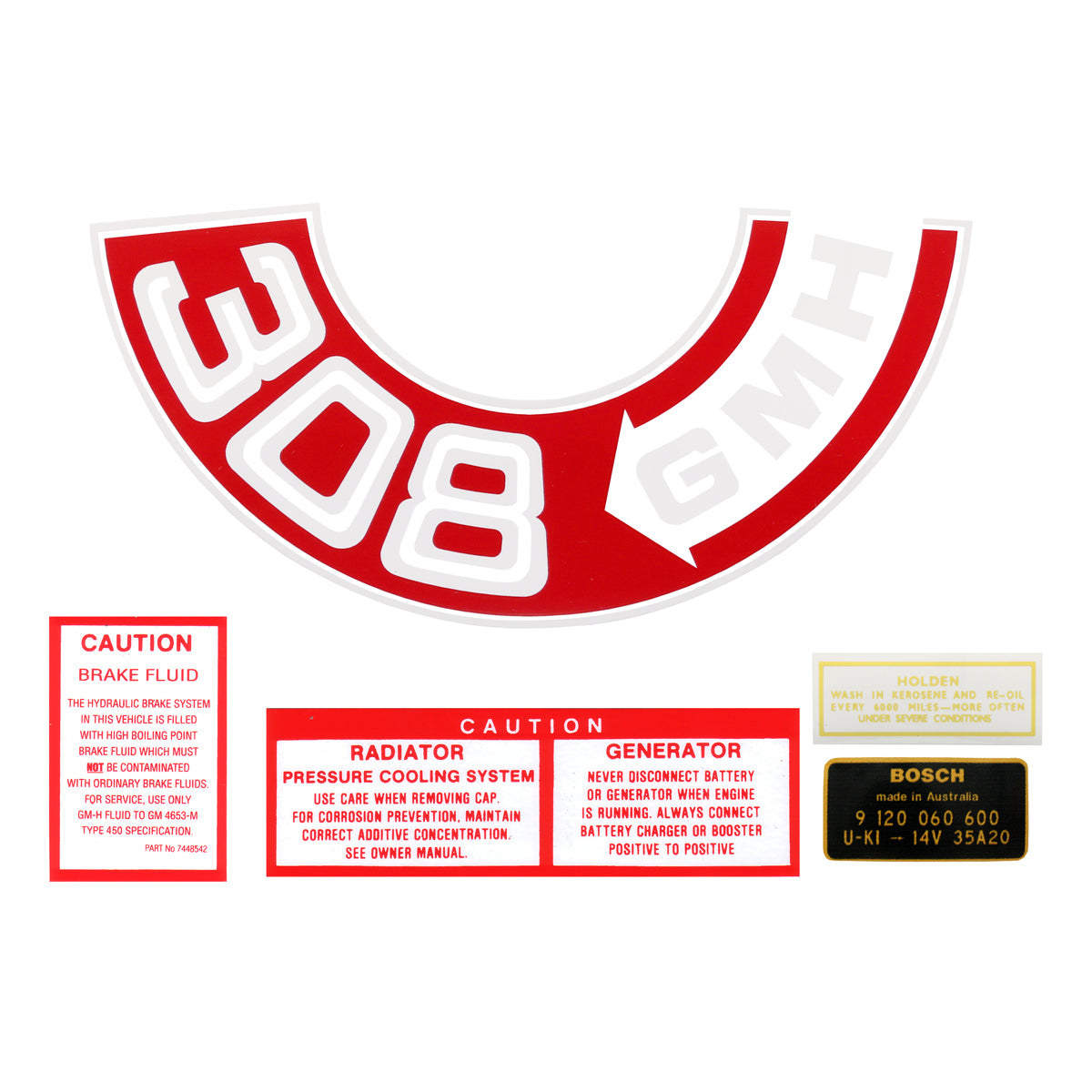 Engine Bay Decal Kit ‘308 GMH’ Holden HT HG - ED1012