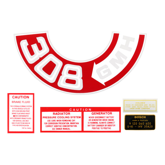 Engine Bay Decal Kit ‘308 GMH’ Holden HT HG - ED1012