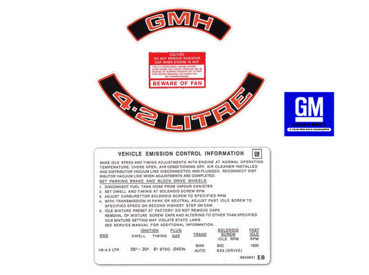 Engine Decal Kit ‘4.2 Litre’ (Red) Holden HX HZ VB - ED1023