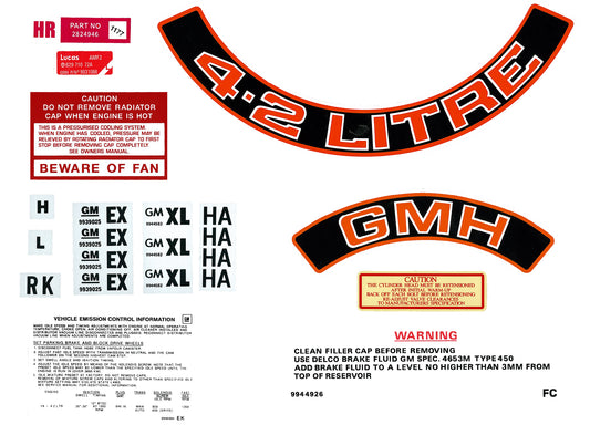 Engine Decal Kit ‘4.2 Litre’ (Red) Holden LX - ED1023A