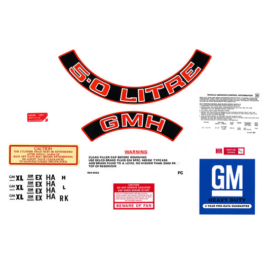 Engine Decal Kit ‘5.0 Litre’ (Red) Holden LX - ED1024A