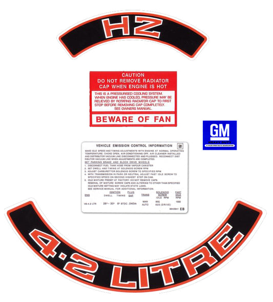 Engine Decal Kit ‘4.2 Litre’ (Red) Holden HZ - ED1025